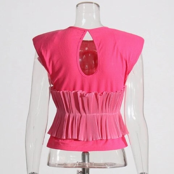 Pink Patchwork Pleated Ruffle Shirt - Picture 2 of 3